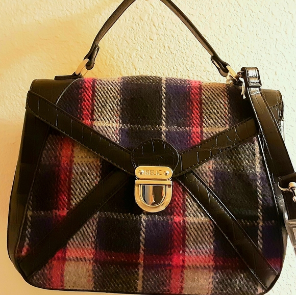 Relic By Fossil Purple/Pink Plaid Handbag Shoulder Bag NWOT - Picture 4 of 16